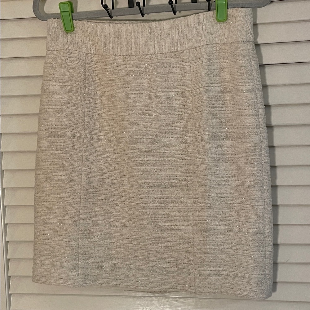 Gerard Darel Cream Tweed Metallic Threading Textured Lined Pencil Skirt